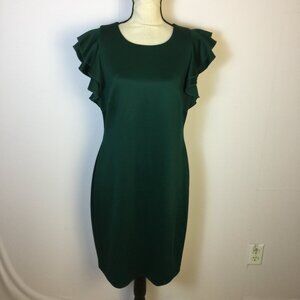 Tommy Hilfiger Sheath Dress Sz 12 Womans Green Scuba Knit Flutter Sleeve Holiday